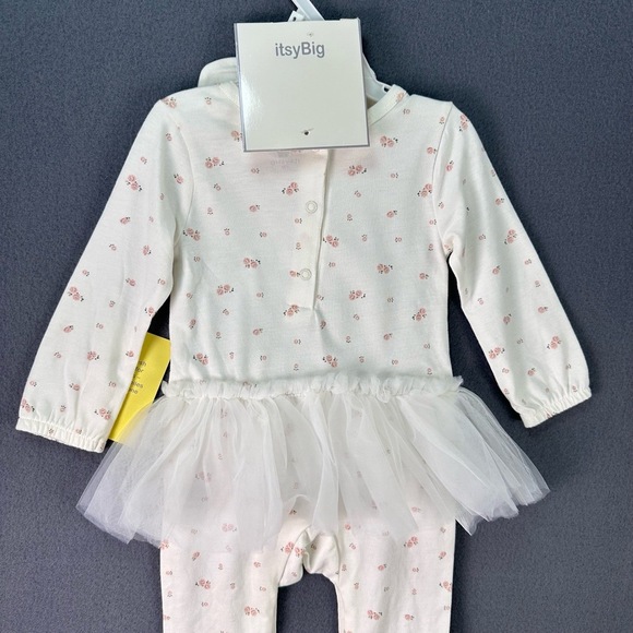 NWT ItsyBig White Floral Tulle Skirt Snap Closures Footed Onepiece Outfit 9M - Picture 12 of 13